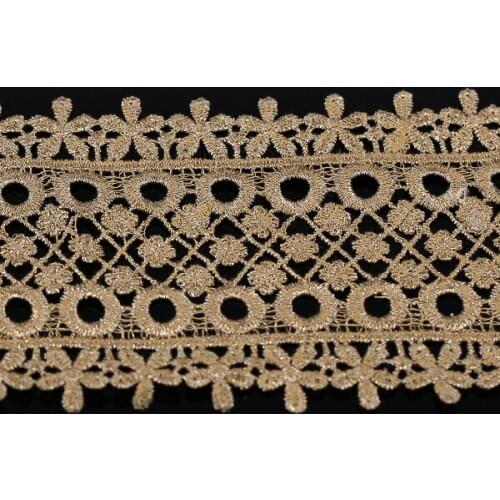 Gold Metallic Embroidered African Guipure Cord Lace Scrapbooking Fabric Embossed Applique Embellishment Trimming 10yard/T1187