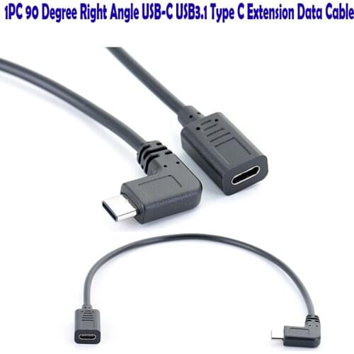 10pcs/lot 27cm 90 Degree Right Angle USB-C Extender Professional USB3.1 Type C Male To Female Extension Data Cable