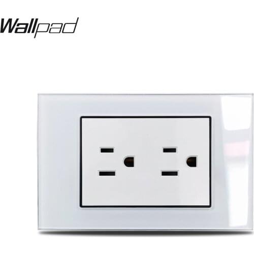 118*75mm US Socket Wallpad L3 Tempered White Glass Panel AC Double US Japan Canada Philippines Thailand Plug Wall Power Socket