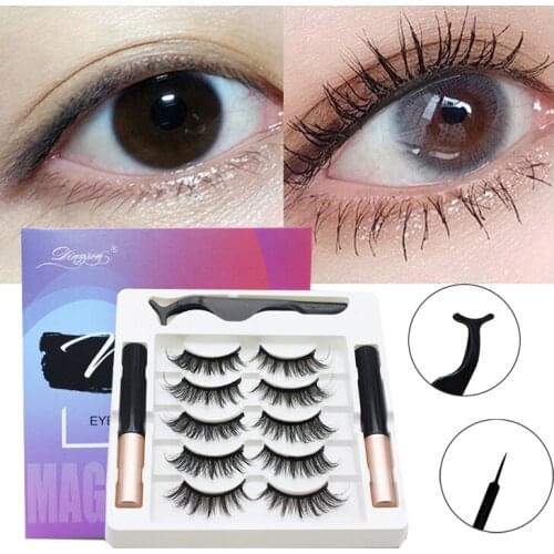 3/5pair of 3D Magnetic Eyelashes Handmade Eyelashes Eye Makeup Extended False Eyelashe Repeated Use Magnetic Fake Eyelashe