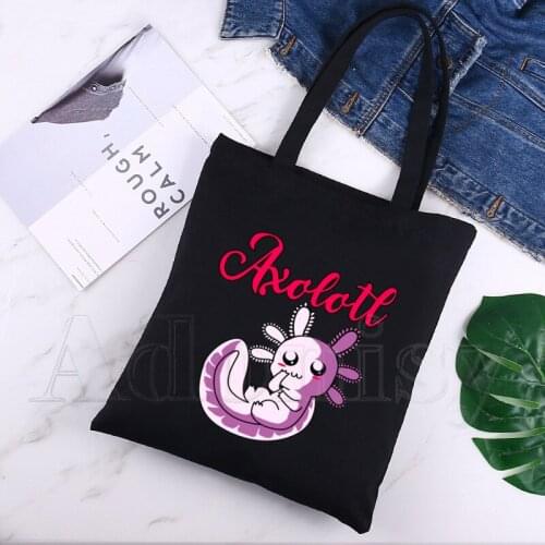 Axolotl Ladies Handbags Cloth Canvas Tote Bag Black Shopping Travel Women Eco Reusable Shoulder Shopper Bags Bolsas De Tela