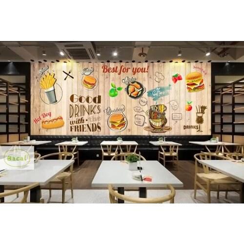 Bacal Personalized Blackboard Graffiti Food 3D Mural Wallpaper Cake Shop Cafe Hamburger Shop Restaurant Photo Wallpaper Wall