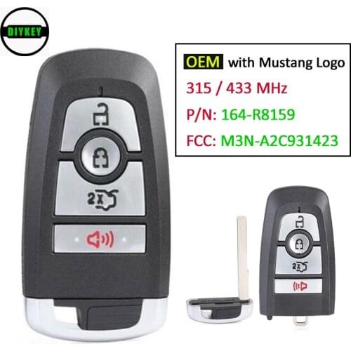 DIYKEY OEM Smart Remote Car Key Fob 315 / 433MHz 4 Button for Ford Mustang 2017-2018 P/N:164-R8159 FCCID:M3N-A2C931423