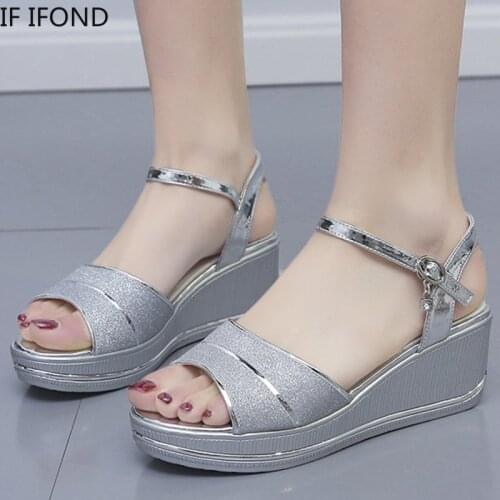 IF IFOND Sequined Cloth Bling Wedges Sandals Women Summer Outdoor Ankle Strap Platform Shoes Woman Sexy Party Female Sandaleas