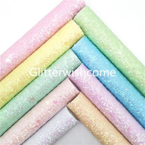 Glitterwishcome Pastel Chunky Glitter Leather Faux vinyl Fabric Sheets Felt Backing Synthetic Leather Bow DIY 21X29CM GM1018E
