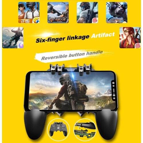 AK66 Six Fingers PUBG Game Controller Gamepad Metal Trigger Shooting Free Fire Gamepad Joystick For IOS Android Mobile Phone