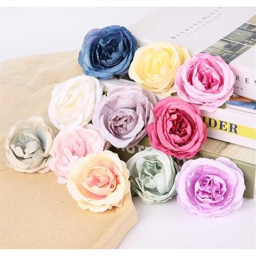5PCS Quality Bulk Silk Fake Rose Flowers Heads Artificial Rose Flower For Wedding Party Decorations Hair Wreaths 7cm DIY Crafts