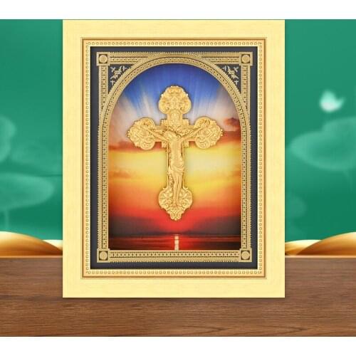 Jesus Cross Prayer Pictures Christian Religious Church Decoration Pictures Gold Foil Painting for Home Chapel Rooms Wall Decor
