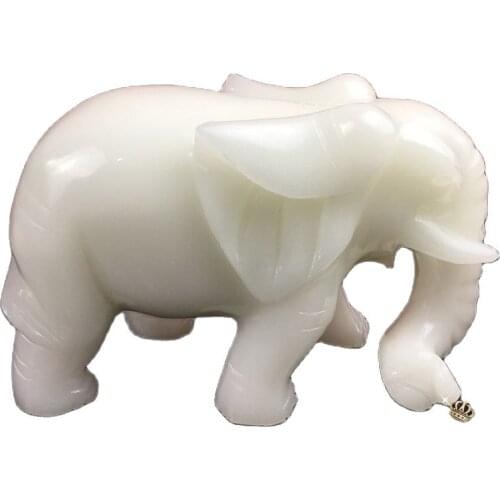China Natural white Jade carved Water absorption elephant white elephant decoration