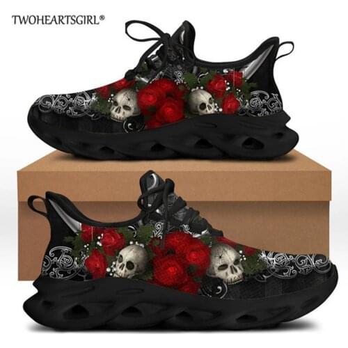 Twoheartsgirl Cool Rose Skull Design Men Casual Sneakers Breathable Male Shoes Height Increase Shoes Lace-up Zapatos Hombre