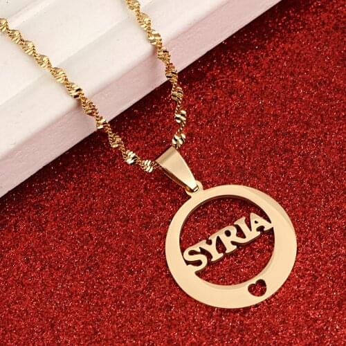 Stainless Steel Alphabet Syria Pendant Necklaces Trendy Syrians Round Heart Charm Jewelry