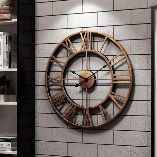 47CM New 3D Circular Retro Roman Wrought Hollow Iron Vintage Mute Decorative Wall Clock on the Wall Decoration for Home