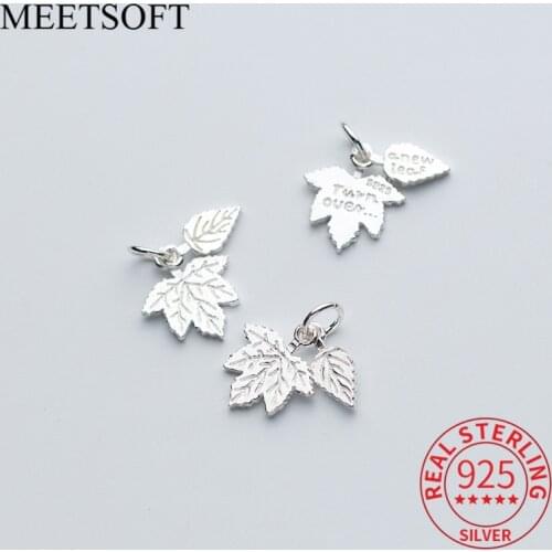 MEETSOFT 925 Sterling Silver Retro Leaf Modeling Brand Charms Maple Leaf Pendant Making Finding Handmade Jewelry Accessory