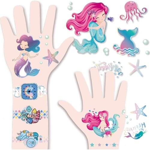 Metal Mermaid Waterproof Temporary Tattoos and Body Art Stickers for Kids Temporary Female Fake Tattoo Sticker Festival Cute