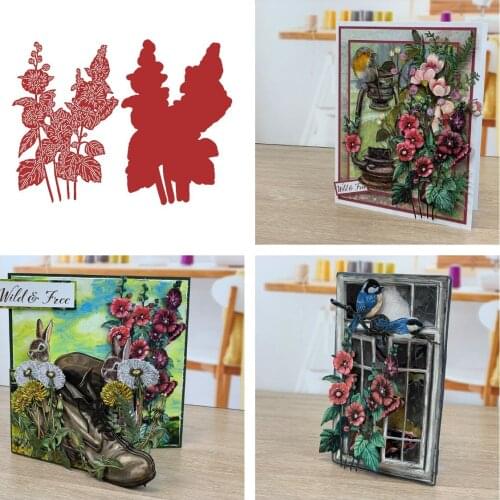 Hollyhock flowers Metal Cutting Dies Scrapbook Diary Decoration Stencil Embossing Template DIY Greeting Card Handmade 2021