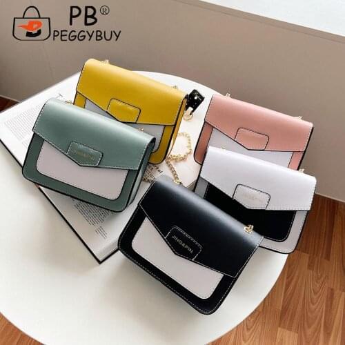 Fashion Women Hit Color Thin Chain Shoulder Crossbody Bag Casual All-match Ladies PU Leather Hasp Small Messenger Handbags