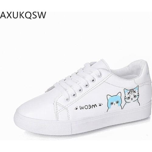 Cartoon Cute Cat Flat Shoes 2019 New Arrival Fashion white Womens Shoes Zapatos De Mujer Non-Slip Sneakers Ladies Tennis Shoes