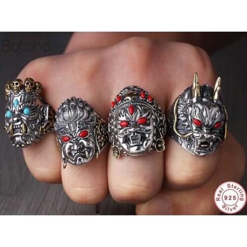 4 Style 100% Real 925 STERLING SILVER colour Punk Rock Mens dragon skull animal God of wealth ring Adjustable wholesale jewelry