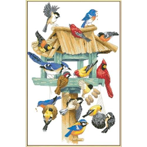 Reunion Cross Stitch Kits Birds Counted Printed Fabric Embroidery Sets 11CT 14CT DIY Crafts Needlework Home Decoration Paintings