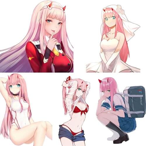Three Ratels CA92 DARLING in the FRANXX ZERO TWO Lovely pink hair animation girl Little witch PVC car sticker wall sticker