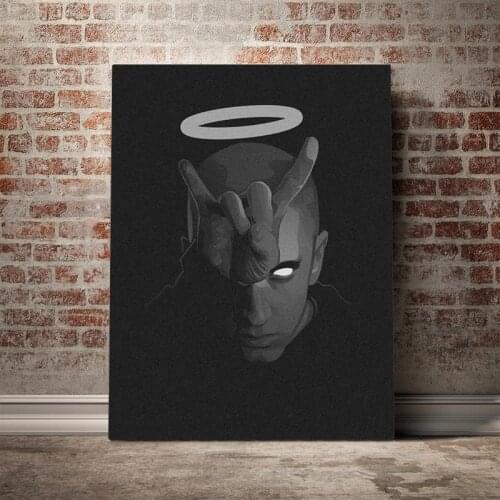 Eminem Neon Grayscale Poster Wooden Frame Canvas Framed Painting Wall Art Decor Room Bedroom Study Home Decoration Prints