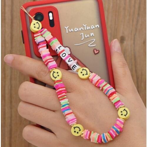 New Colorful Acrylic Bead Smile Mobile Phone Chain Cellphone Strap Anti-lost Lanyard For Women Summer Jewelry 2021
