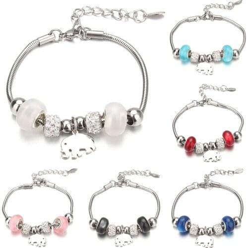 New Fashion Charm Bracelet & Bangles Elephant 6-color Crystal Beads Brand Bracelets for Women Jewelry Girl Friendship Gift
