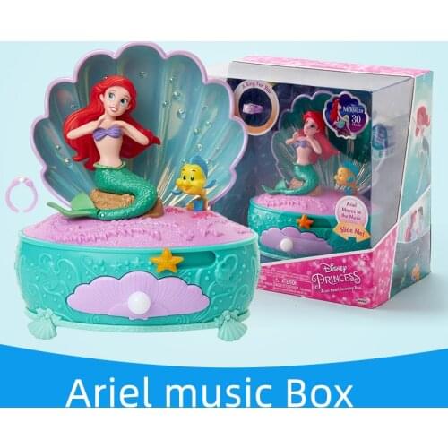 Original Disney Mermaid Ariel Princess Music Box Singing Toy Luminous Jewelry Box Toys For Girls Brand Birthday Christmas Gifts