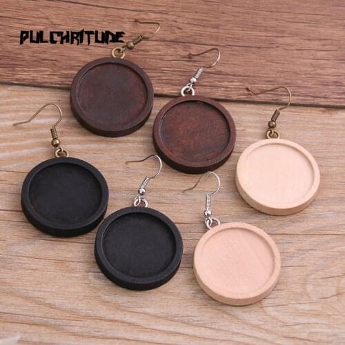 4pcs 25mm Three Color Wood Cabochon Base Setting Blank Stainless Steel HooksDiy Accessories For Making Earrings 8D