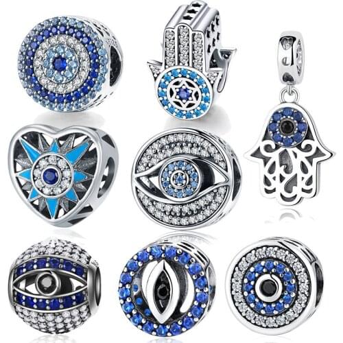 Fit original bangle & bracelet necklace Pendant beads 925 sterling silver blue eyes zircon beads charm for women fashion jewelry