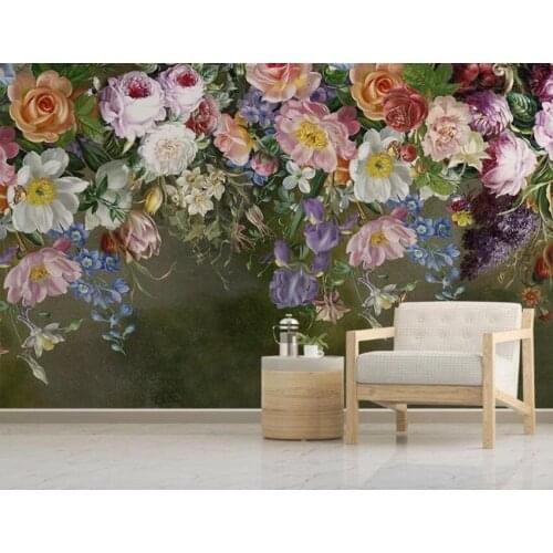 Custom photo wallpaper mural 3d Vintage nostalgic hand drawn rose flower bedroom sofa backdrop wallpaper for walls 3 d