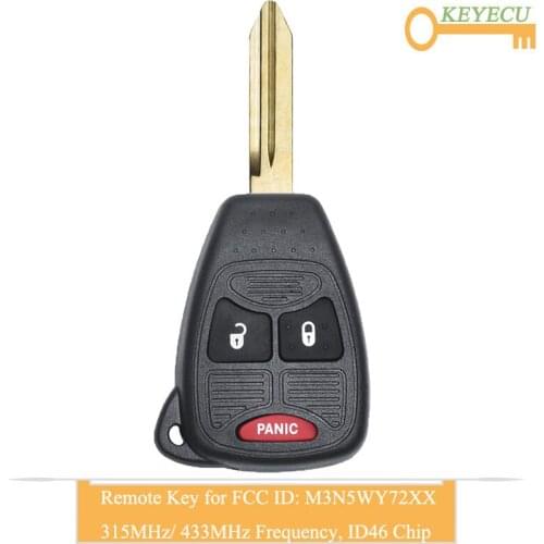 KEYECU Remote Control Car Key for Dodge Caravan Durango Dakota Caliber Charger Avenger RAM Nitro Magnum, Fob 3 Button M3N5WY72XX