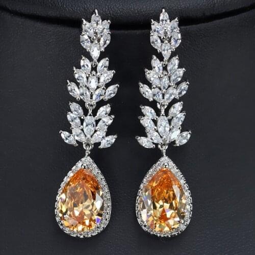 6 Colors Fine CZ Brinco Earrings High Quality Silver Color Long Black Crystal Earring Fashion Cubic Zirconia Women Brass Jewelry