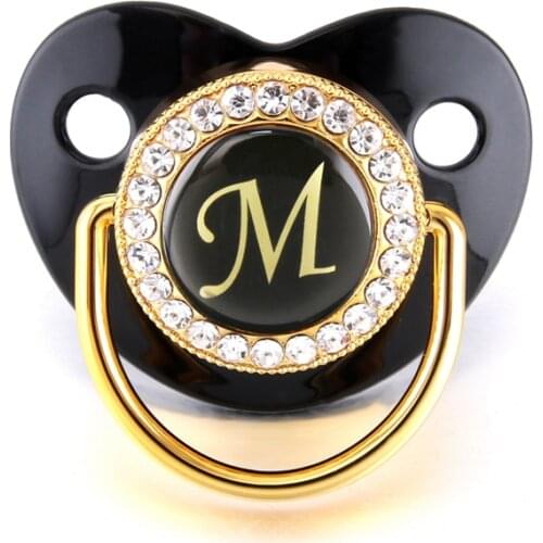 0-12 Month Bling Black Crystal Baby Pacifier Sucette Chupeta Fopspeen 26 Letters Newborn Infant Soother Dummy Orthodontic Nipple
