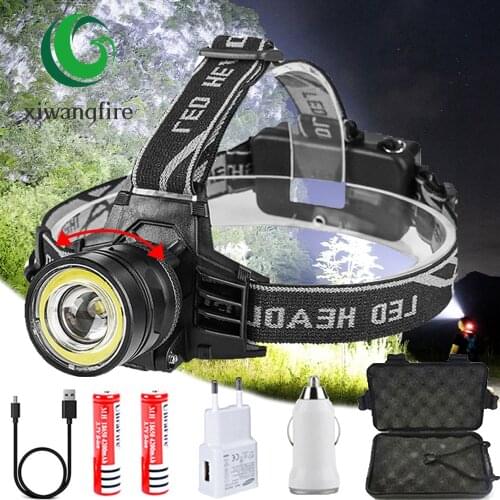 LED Headlight High Power COB T6 Headlamps Rotating Zoom Camping Lantern 18650 Head Flashlight USB Rechargeable Work Light