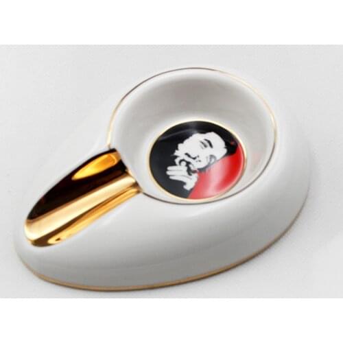 Unique Ceramic Round Cigarette Ashtray Pocket 1 Holder Travel Cigar Ashtrays Home&Office Business W/Gift Box For COHIBA