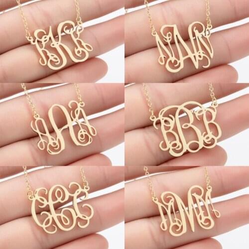 Hfarich Stainless Steel Unique Gold 3 Repeat Letter Choker Necklaces Vintage Old English Initial K/M/N/A/R Necklace for Women