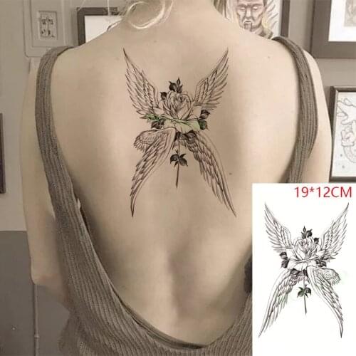 Waterproof Temporary Tattoo Sticker Angel Wings Rose Flower Fake Tatto Flash Tatoo Leg Arm Hand for Men Women