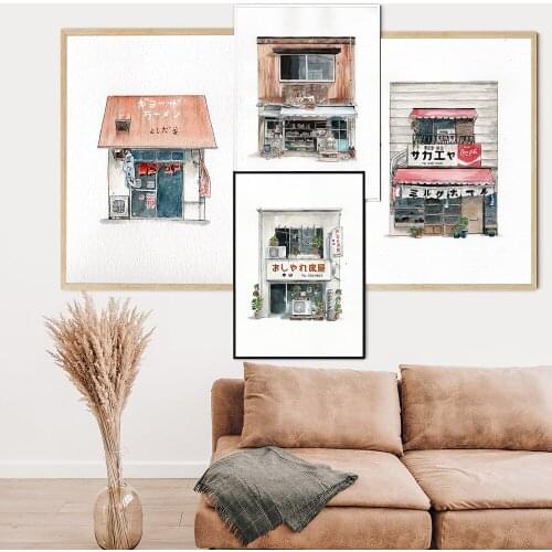 Japanese Storefront Canvas Wall Art HD Cartoon View Street Prints Poster Home Decoration Painting For Bedroom Modular Pictures