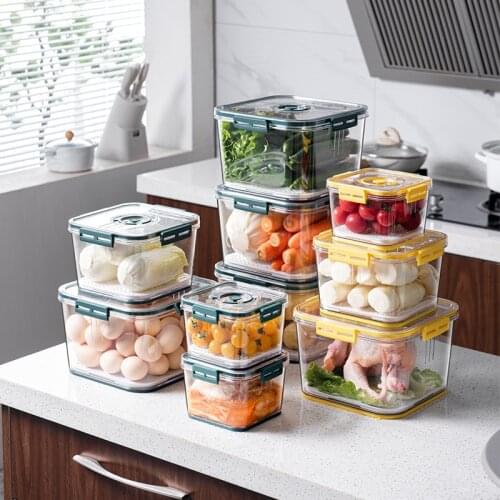 2021 New Refrigerator Storage Box Food Grade PET Plastic Thickened Timekeeping Frozen Storage Box Kitchen Storage Containers