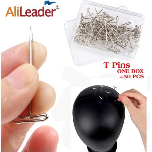 Good Quality 50pcs TPin Clips For Wig Making Hair Extension Fix On Mannequin Canvas Block Head Hair Needle Styling Tools