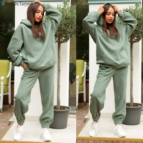Women Set Hooded Sweatshirts 2 Pieces Crop Top and Long Pant Suit Lady Matching Suit Women Loose Clothing