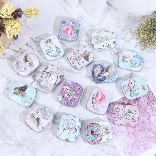 1 Pieces Mini Mermaid Tin Trinket Jewelry Coin Box Tinplate Storage Case Small Metal Box