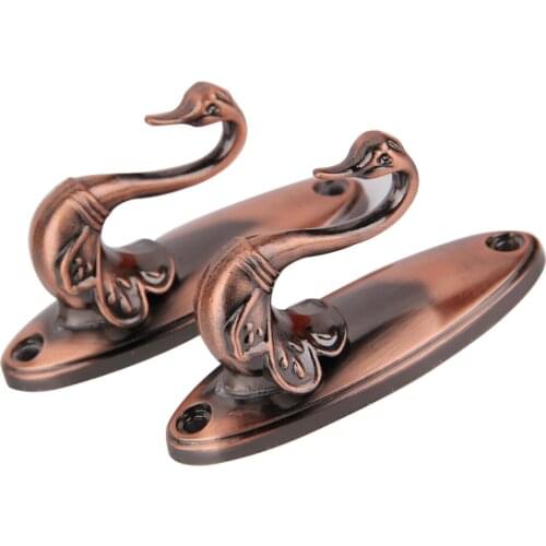 Pair of Swan Style Drapery Curtain Holdbacks Tieback Hooks (Antique Brass)