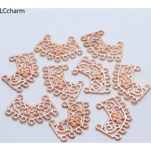 20pcs Alloy Rose Gold Necklace Earrings Connectors Flower Charms Pendants 27x18mm DIY Jewelry Findings