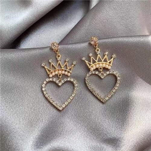 2021 Wholesale Crown Stud Earrings Love Heart Earrings Temperament Rhinestone Geometric Ear Studs Girls Fashion Jewelry