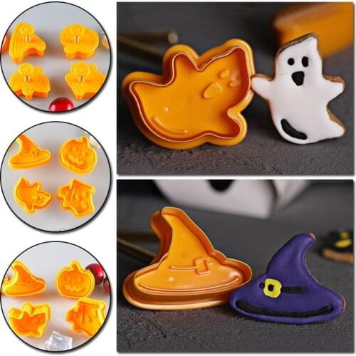 4 Pcs/Set Cookie Stamp Biscuit Mold Halloween Silicone Pumpkin Pastry Fondant Cake Chocolate Mold Kitchen DIY Baking Cookware