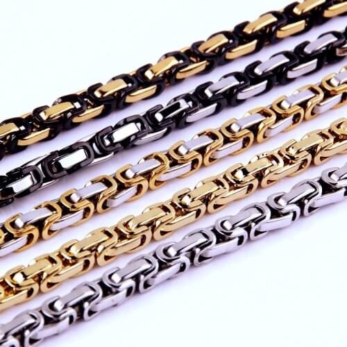 5MM Width Byzantine Chain 316L Stainless Steel Mens Band Party Biker Necklace Jewelry Silver Color Gold Black Color Chain 7-40"
