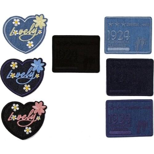 50pcs/lot Embroidery Patch Letter Denim Love Heart Flower Clothing Decoration Diy Iron Heat Transfer Applique Butterfly