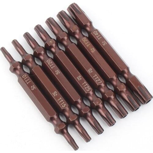 7Pcs 65mm Magnetic Electric Impact Torx Star Double Head Screwdriver Bits Set 1/4" Shank S2 Bit T10 T15 T20 T25 T27 T30 T40